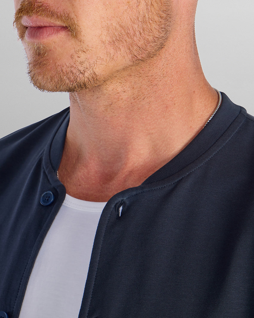 LUX Stand Collar Short Sleeve Button Down