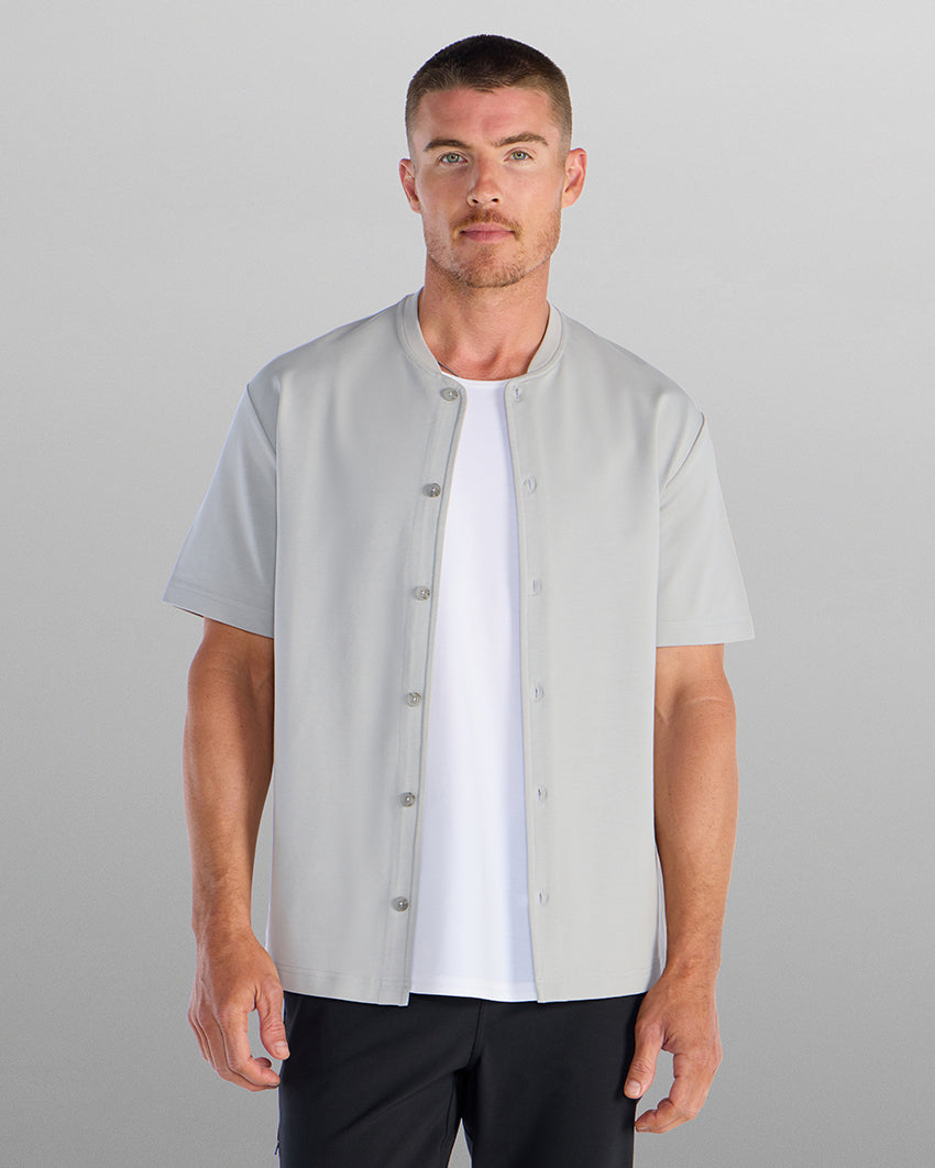 LUX Stand Collar Short Sleeve Button Down
