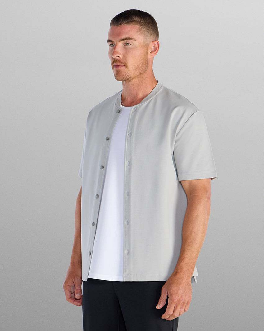 LUX Stand Collar Short Sleeve Button Down
