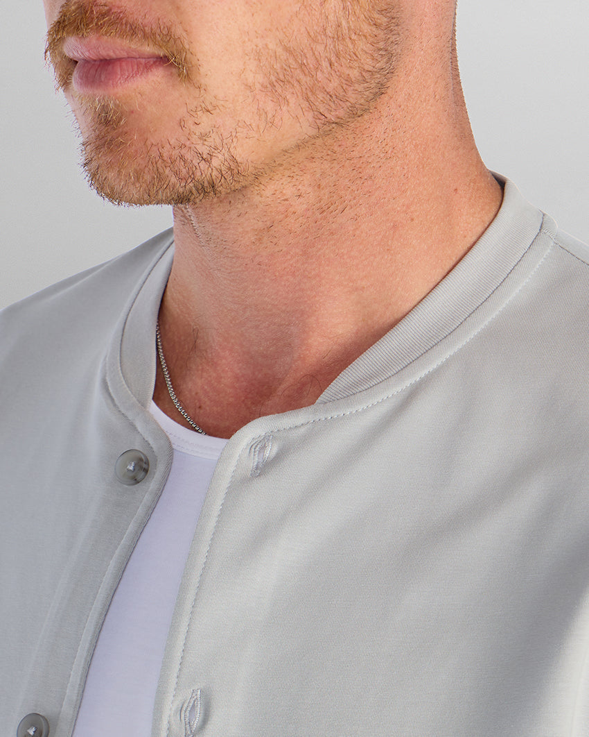 LUX Stand Collar Short Sleeve Button Down
