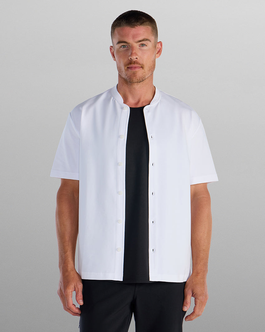 LUX Stand Collar Short Sleeve Button Down