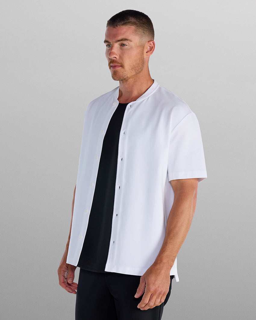 LUX Stand Collar Short Sleeve Button Down