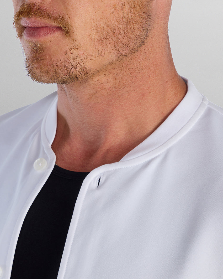 LUX Stand Collar Short Sleeve Button Down