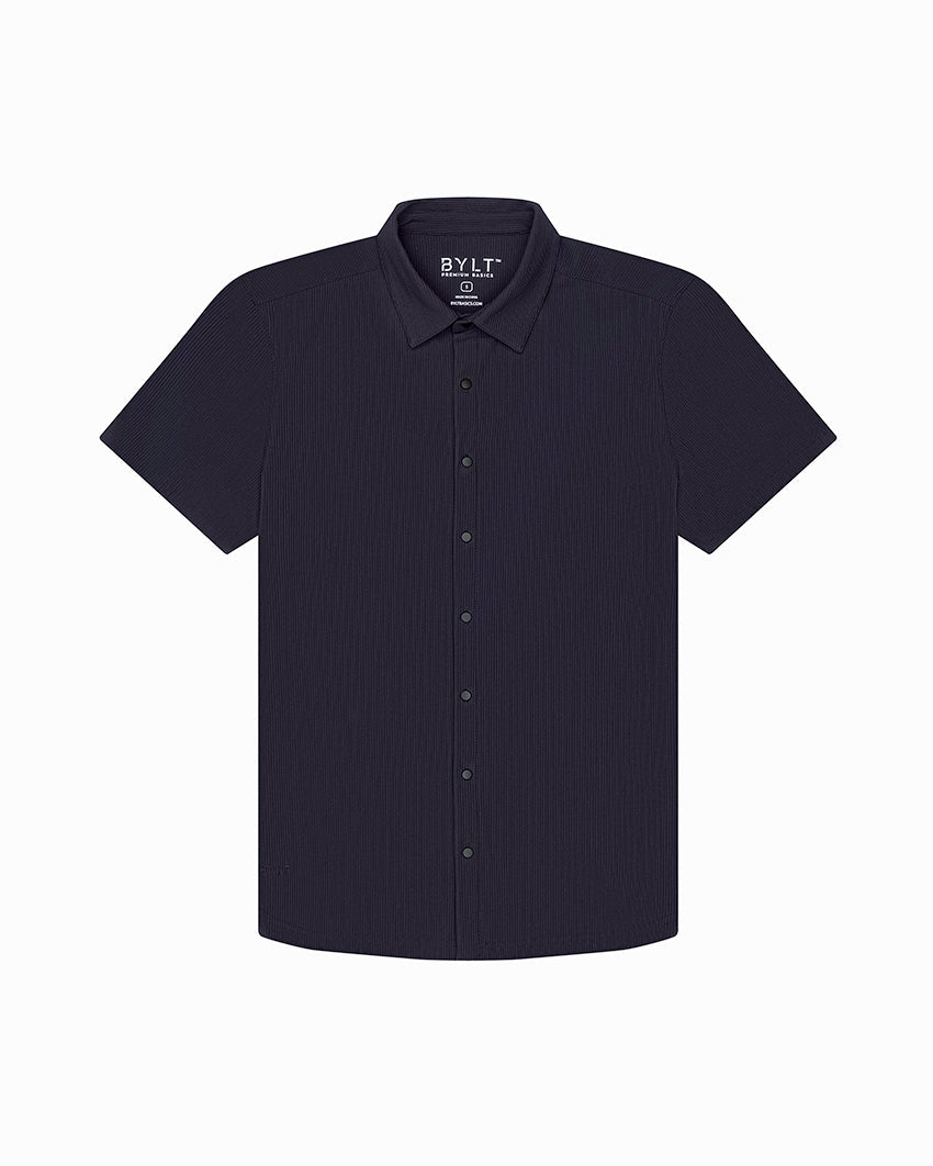 Ribbed+ Short Sleeve Button Down