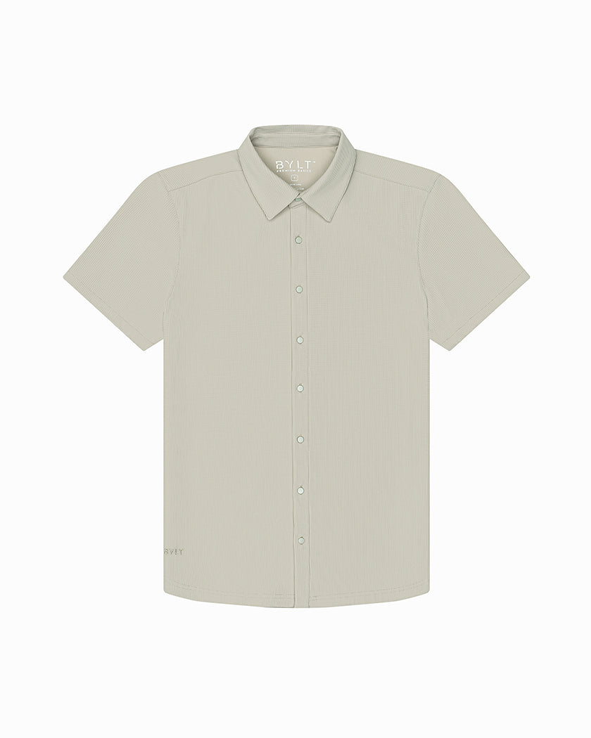 Ribbed+ Short Sleeve Button Down