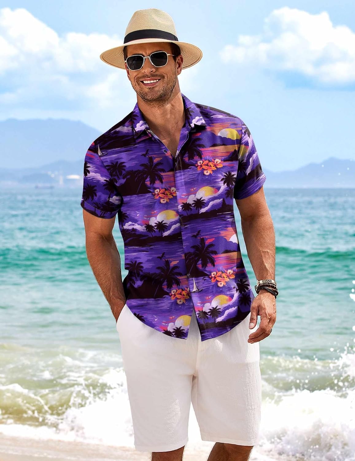 COOFANDY Men's Linen Shirts Short Sleeve Casual Shirts Button Down Shirt for Men Beach Summer Wedding Shirt