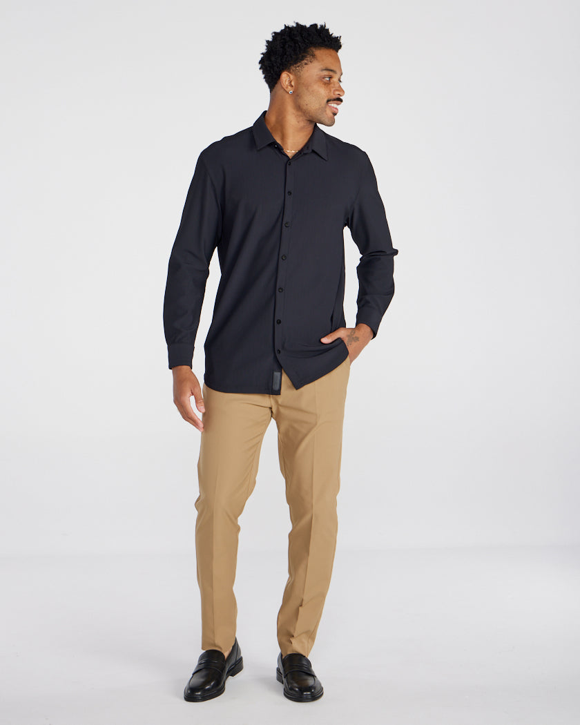 Ribbed+ Long Sleeve Button Down