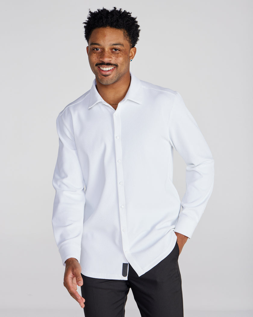 Ribbed+ Long Sleeve Button Down