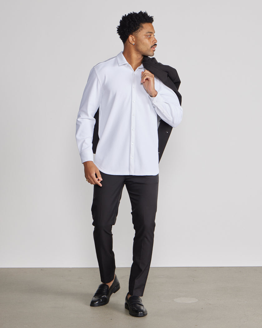 Ribbed+ Long Sleeve Button Down
