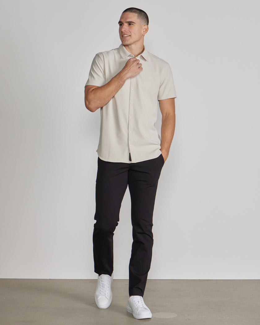 Ribbed+ Short Sleeve Button Down