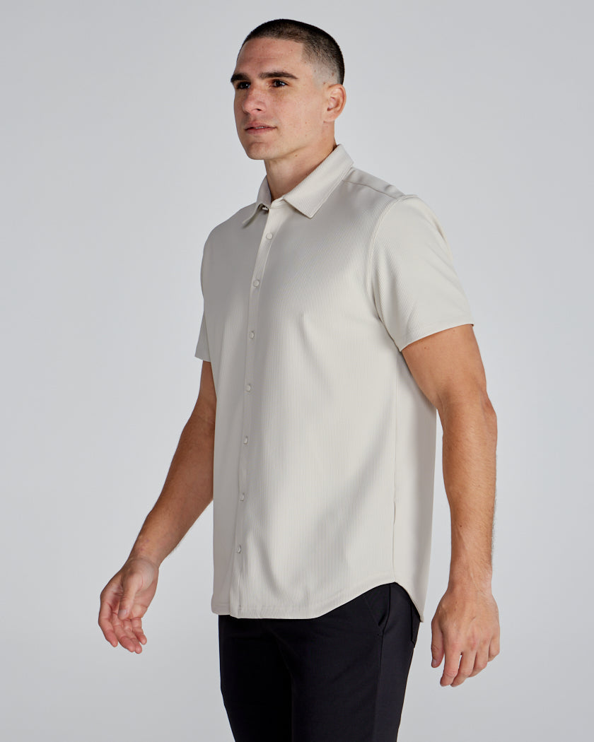 Ribbed+ Short Sleeve Button Down