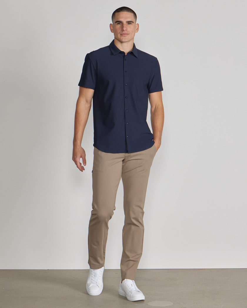 Ribbed+ Short Sleeve Button Down