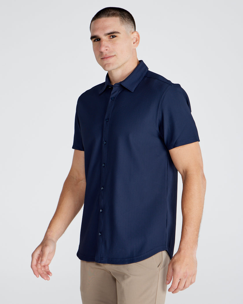 Ribbed+ Short Sleeve Button Down