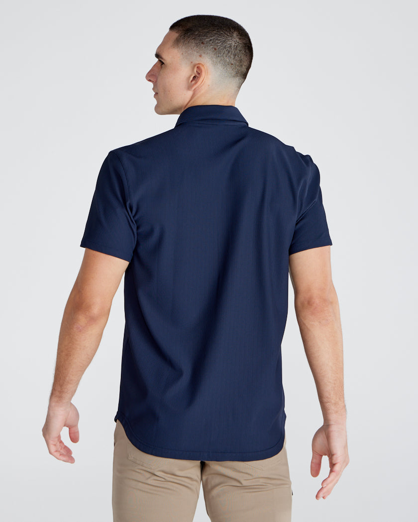 Ribbed+ Short Sleeve Button Down
