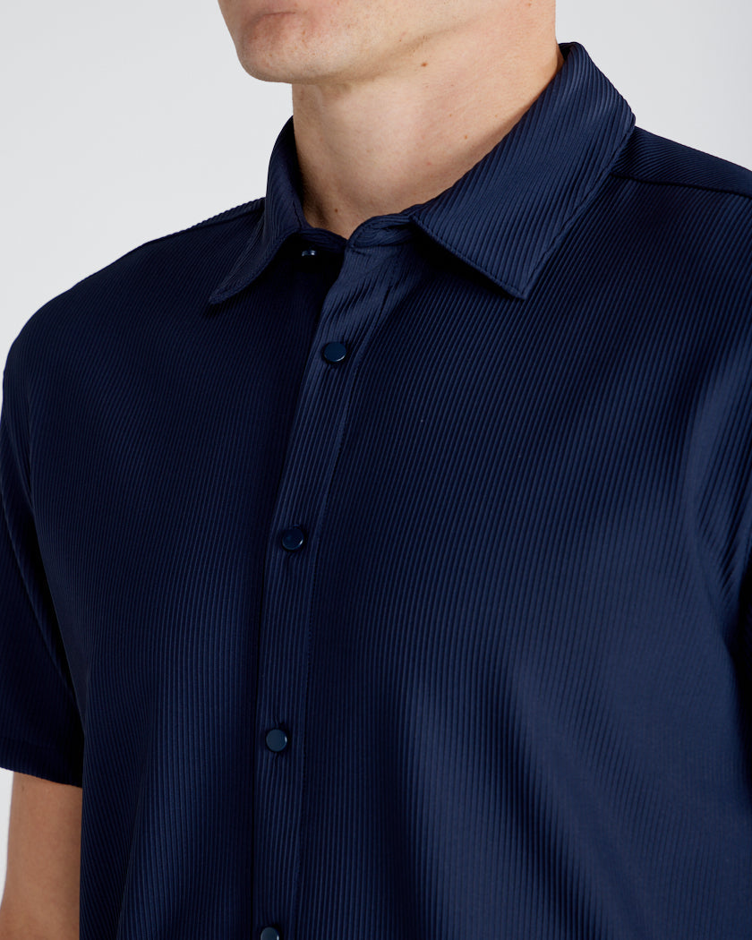 Ribbed+ Short Sleeve Button Down