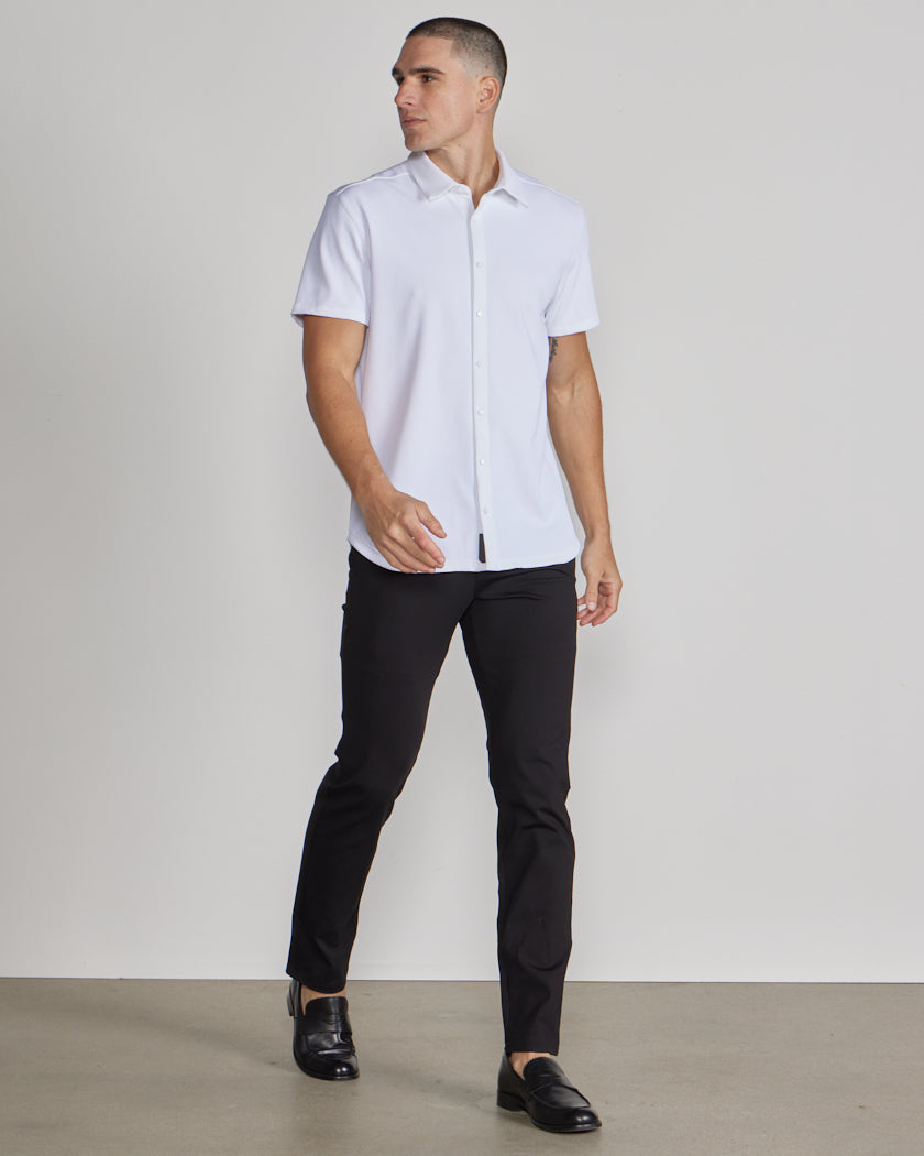 Ribbed+ Short Sleeve Button Down