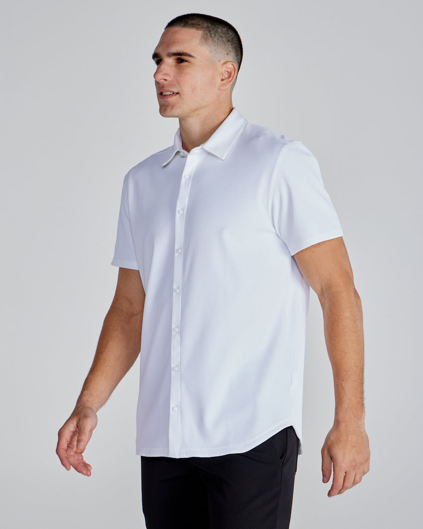Ribbed+ Short Sleeve Button Down