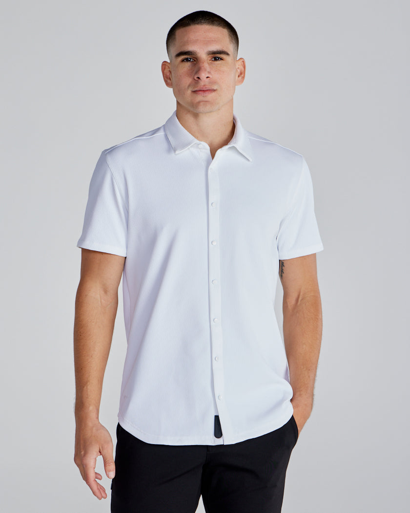 Ribbed+ Short Sleeve Button Down