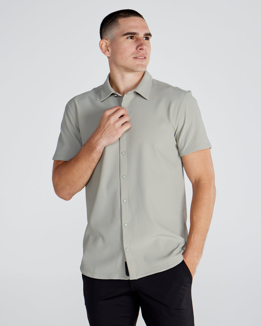 Ribbed+ Short Sleeve Button Down