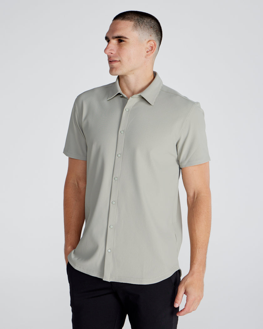 Ribbed+ Short Sleeve Button Down