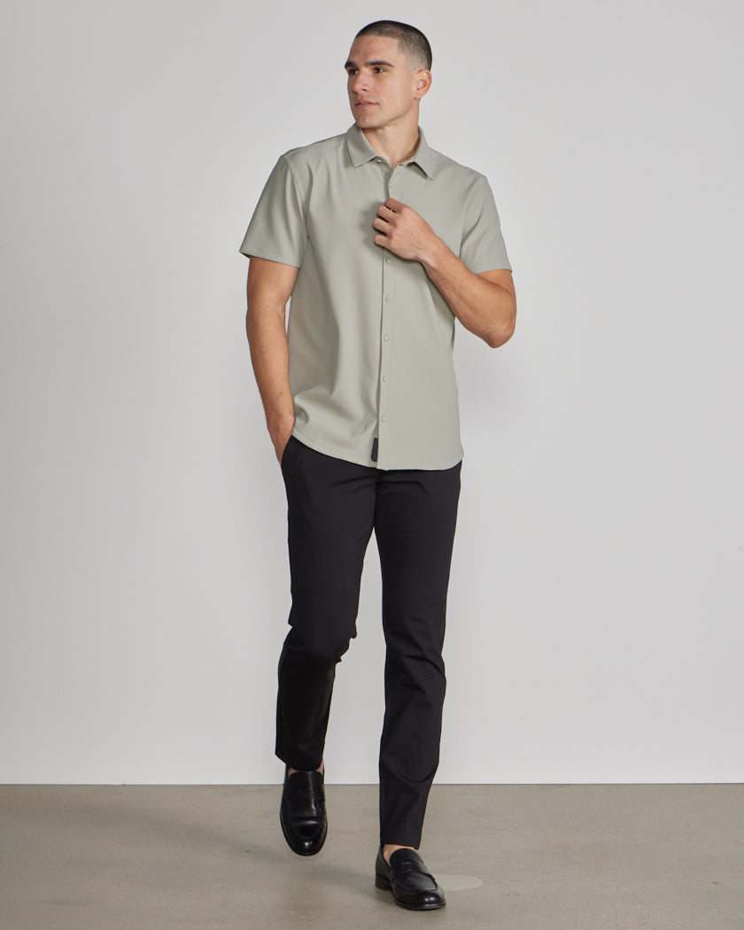 Ribbed+ Short Sleeve Button Down