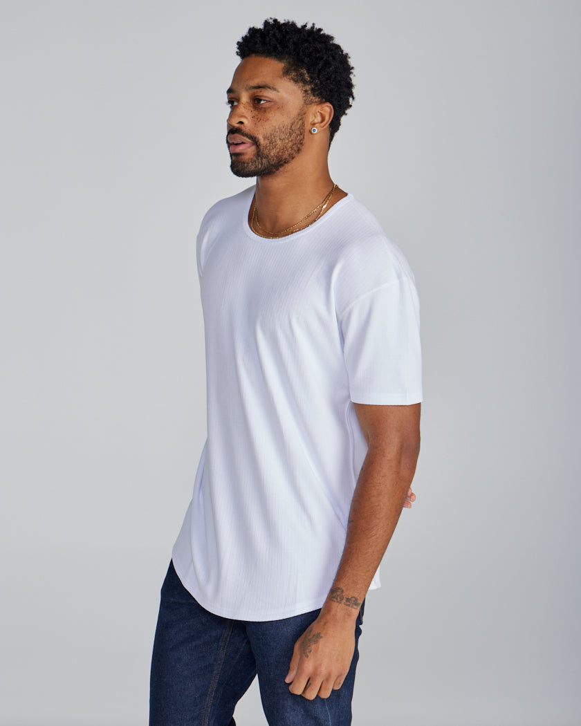 Ribbed Short Sleeve Drop-Cut