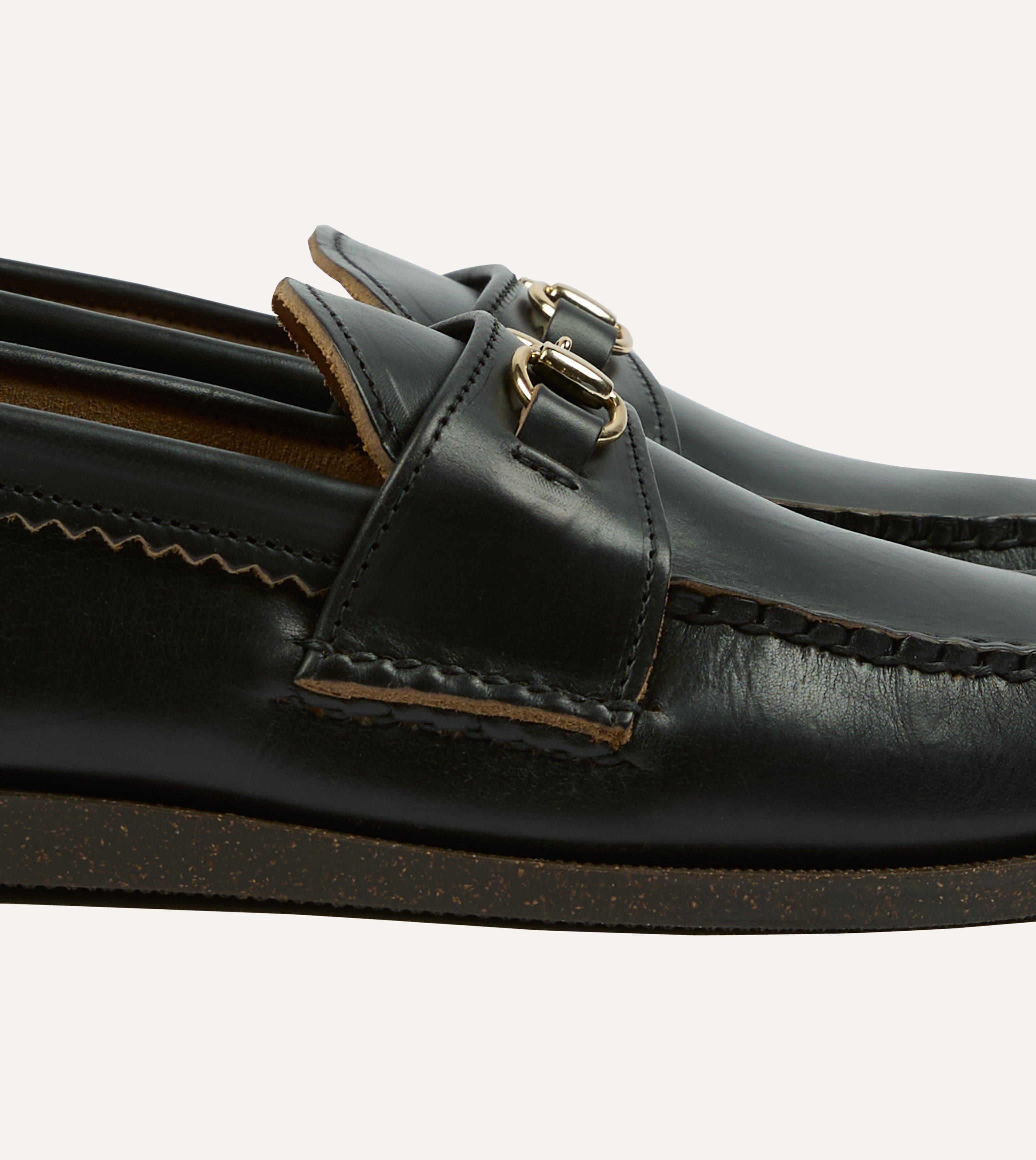 Yuketen Black Leather Bit Loafer with Camp Sole