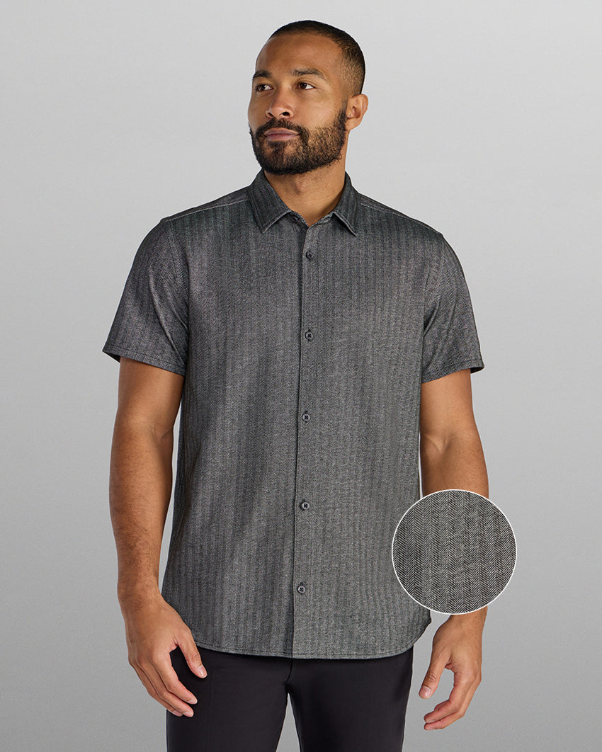 Herringbone Short Sleeve Button Down