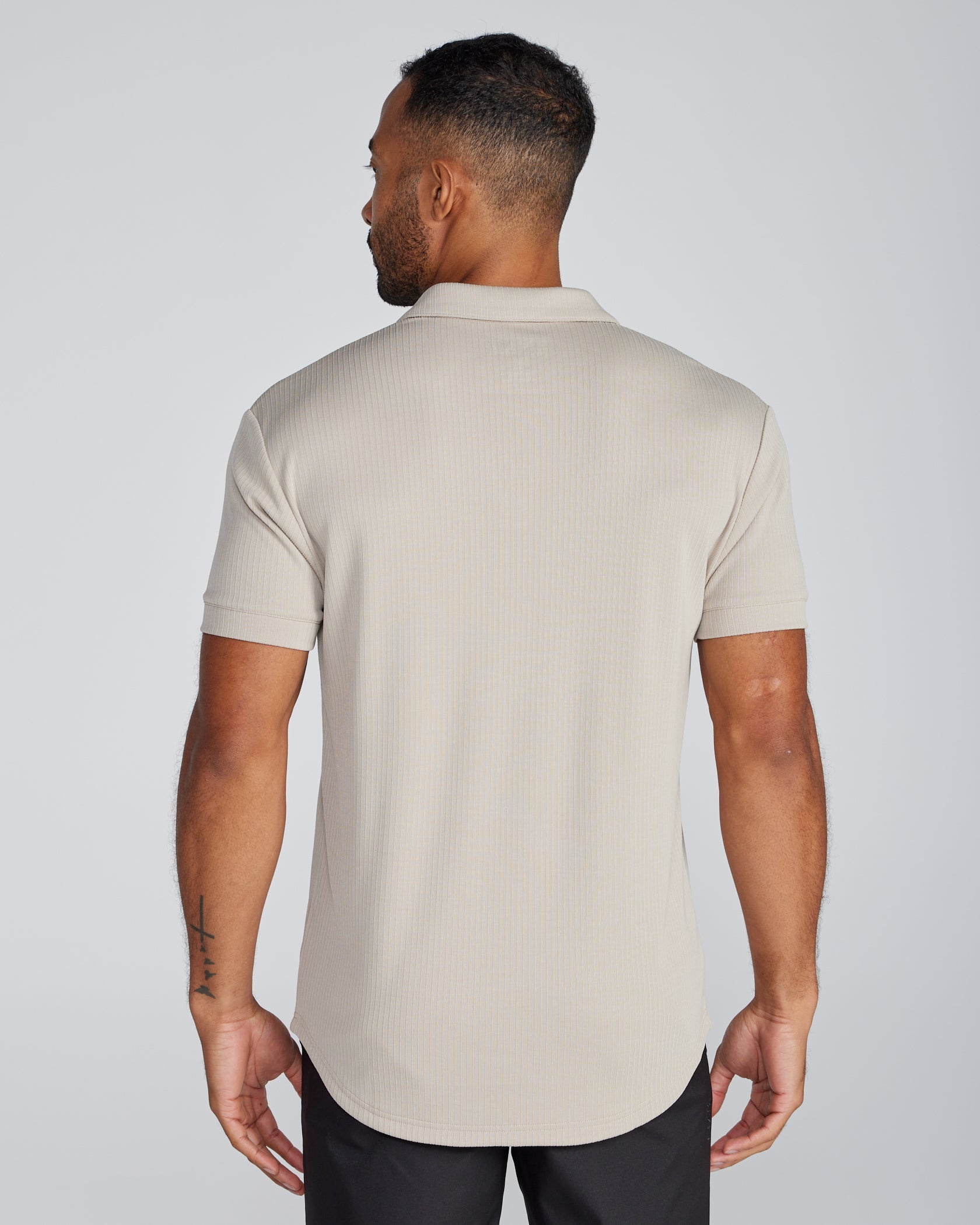 Ribbed Short Sleeve Open V Polo