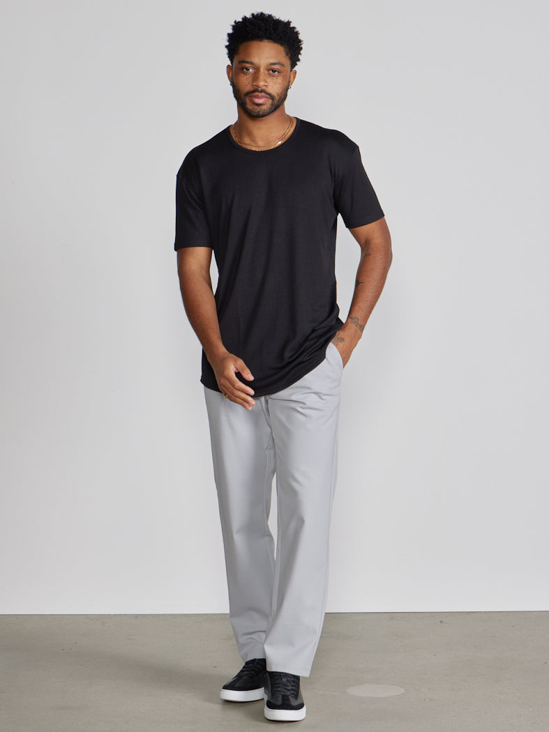 Ribbed Short Sleeve Drop-Cut
